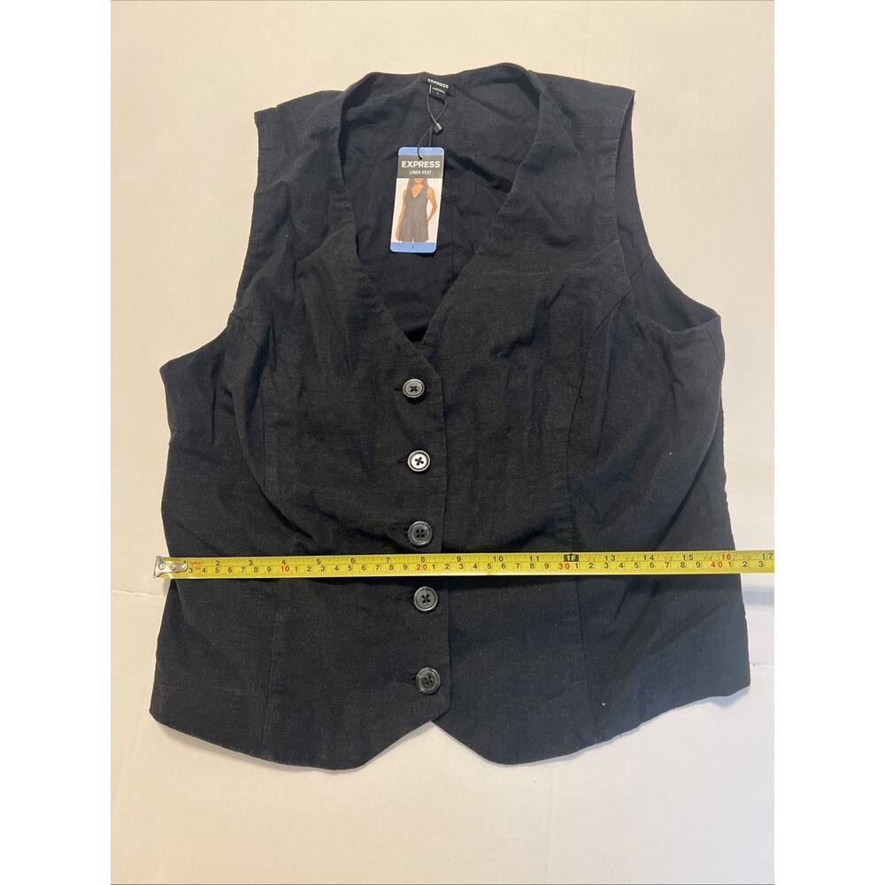 Express Womens Large Black Linen Blend Button Front Vest Sleeveless NWT $78 L - Picture 4 of 6